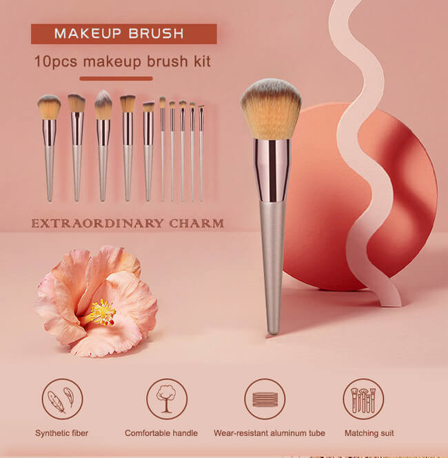 Eco Friendly Champagne Handle Synthetic Makeup Brushes Set
